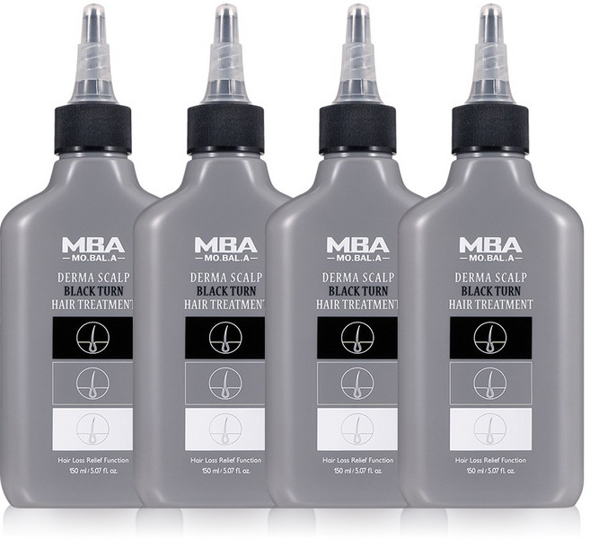 MBA 탈모완화 탈모기능성 손상모 집중케어 모발아 더마 스칼프 블랙턴 헤어 트리트먼트 150ml, 4개