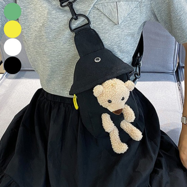 도치코 튀어나온 곰돌이 인형 가방 미니 크로스백 핸드폰 용돈 가방