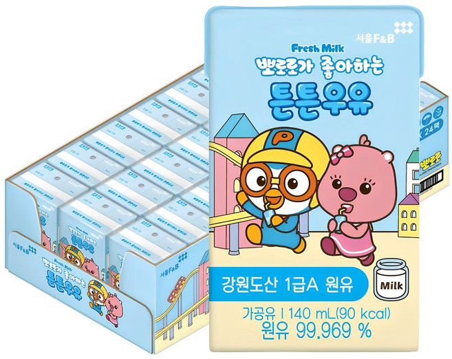 서울에프엔비 뽀로로가 좋아하는 튼튼우유, 140ml, 24개
