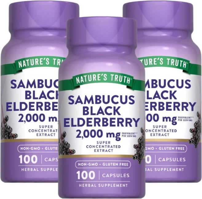 네이처스 트루스 삼부커스 블랙 엘더베리 2 000mg 빠른 방출 캡슐 100정(캡슐 1정당 1 000mg) 3 SET, 3개, 100정 - 쿠팡