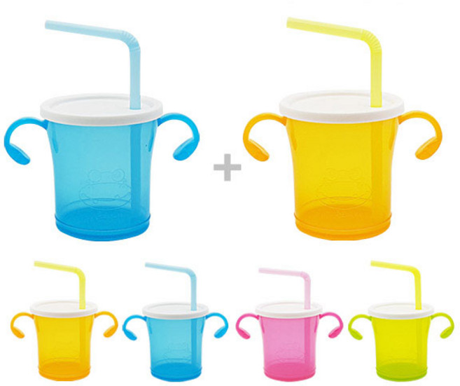 아가프라 빨대컵 1+1 아기 빨대컵 일회용빨대 우유컵 양손컵, 핑크+블루, 1세트, 180ml