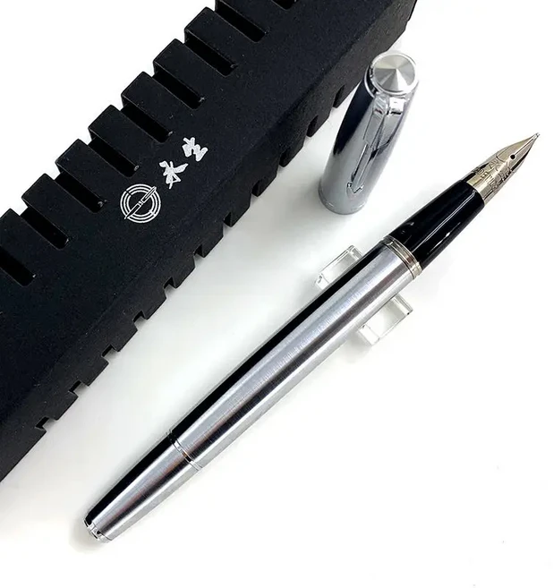 JUNLAI 새로운 판매 Wingsung 601 피스톤 만년필 0.5F 구부러진 곡선 아트 펜촉 사무실 일본 휴대용 비즈니, 01 F 0.5mm, 02 Silver