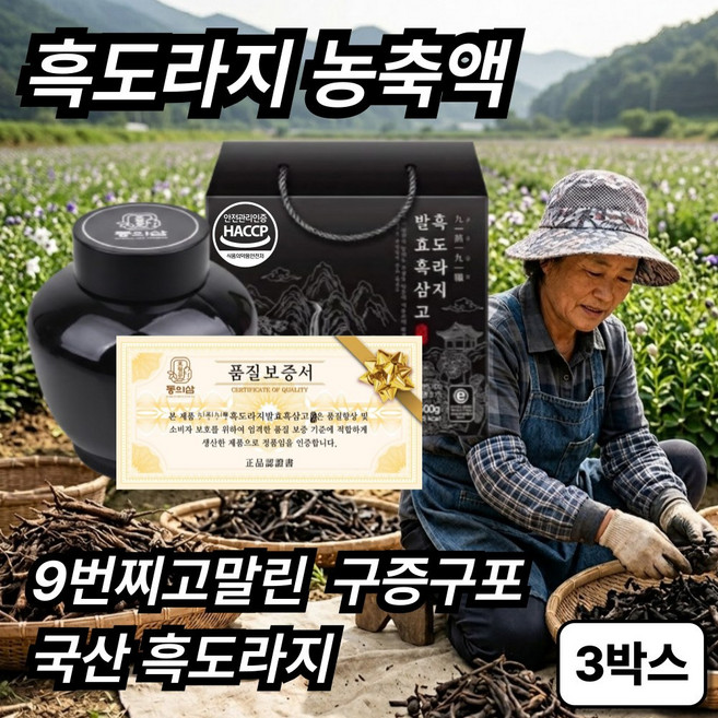 구증구포 흑도라지청 100% 국산 흑도라지 발효 진액 농축액 원액, 3박스, 1개입, 500g