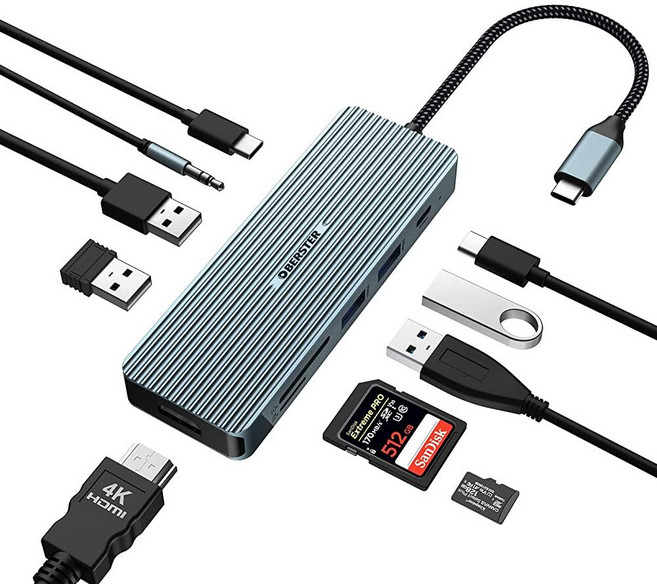 USB C 도킹 스테이션 허브 HDMI 4K가 있는 10 in 1 3.0 2개 2.0 C 100W PD 오디오 SD/TF 맥북 프로/에어 서피스 프로/고 썬더볼트, USB C 도킹 스테이션, 허브, HDMI 4K가 있는