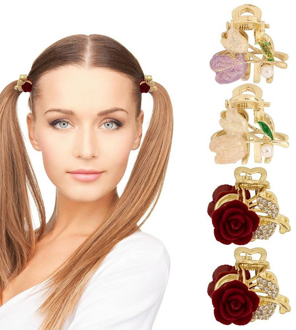 Framendino 4 Pack Tulip Flower Hair Clip Metal Rose Small Clips Accessories, Framendino, 4 Pack Tulip Flowe