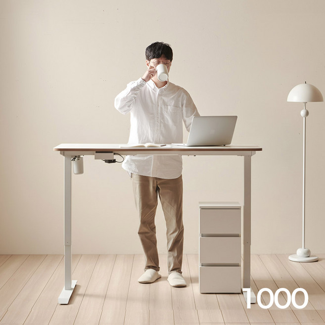 아씨방가구 리프트 전동 스탠딩 모션데스크 1000 (책상+서랍장), 선택:엣지 화이트