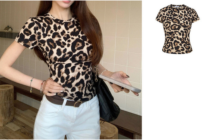해피유통 여성 호피 슬림핏 여름 이너 상의 티셔츠 jhlyt