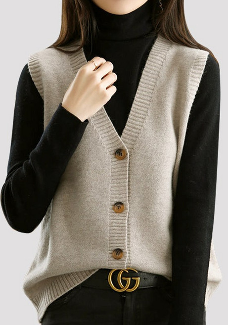 바바 브이넥 버튼 니트조끼 레이어드 니트베스트