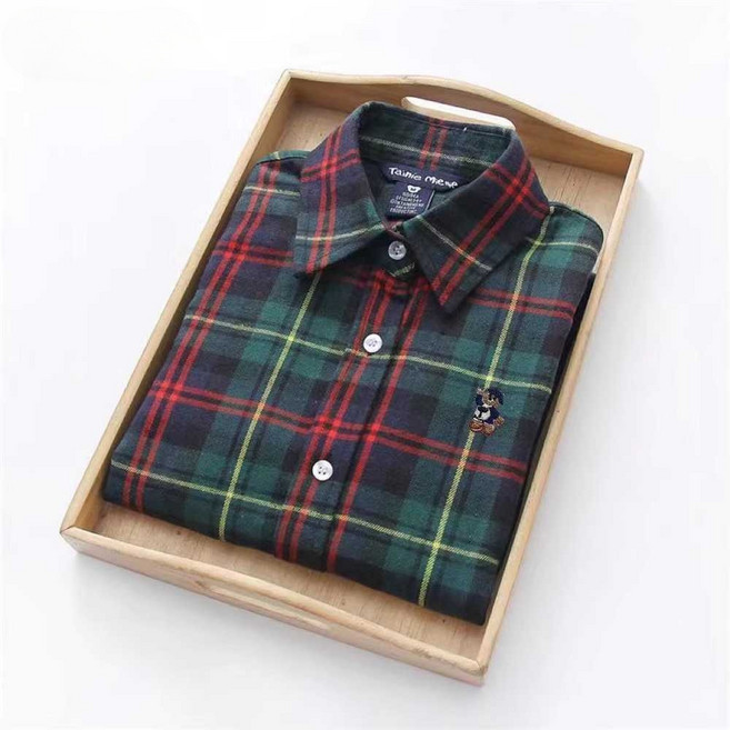 베어 체크 셔츠 봄 가을 겨울 도톰한 여성 긴팔 남방 순수 대학생 감성 복고풍