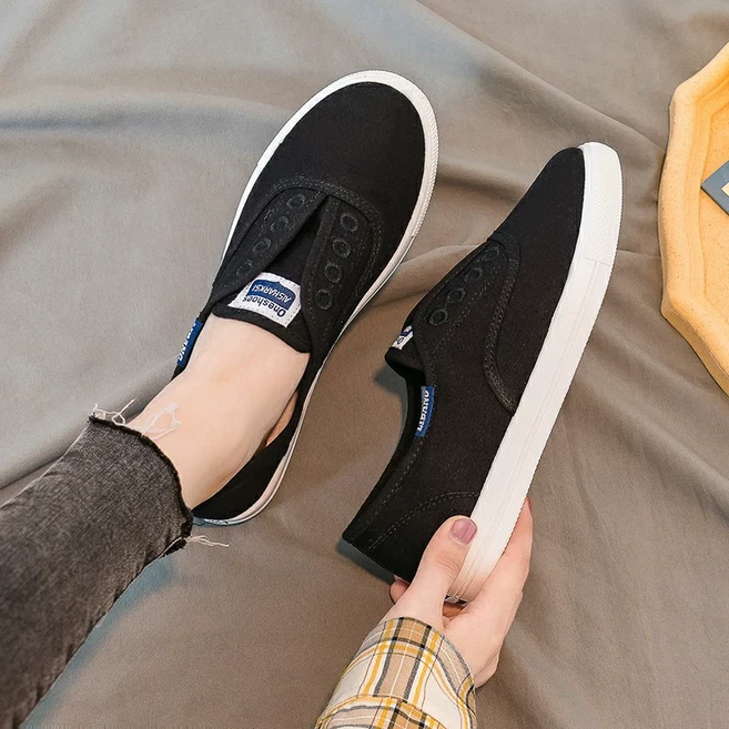 POMTOR 여성 캔버스화 베이직 통기성 슬립온 스니커즈