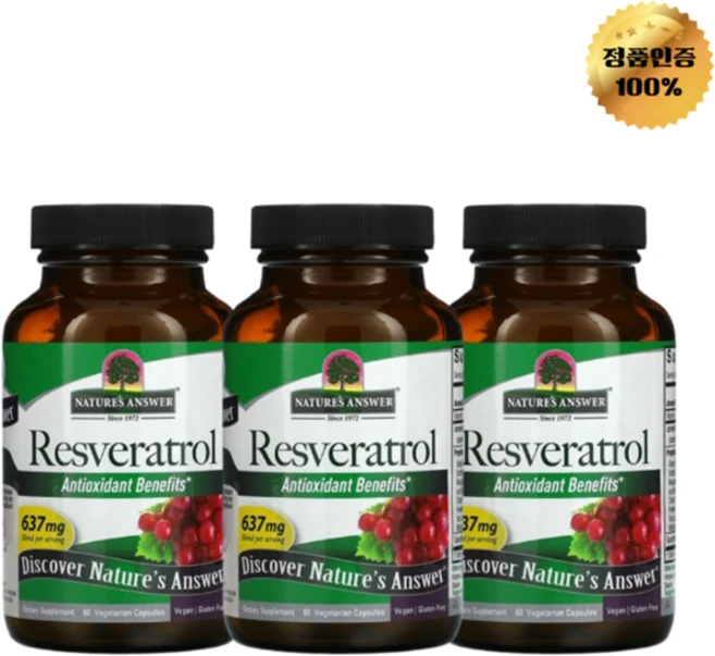 2+1 네이처스앤서 레스베라트롤 637mg 베지 캡슐 60정, 3개 - 쿠팡