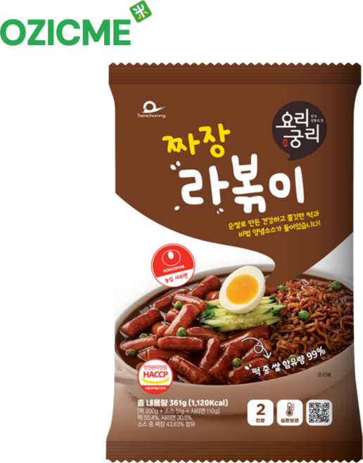 (오직미)밀키트 라볶이 매콤달콤/짜장/김치 3종 2인분 356g 샘초롱 요리궁리, 짜장, 3개, 361g