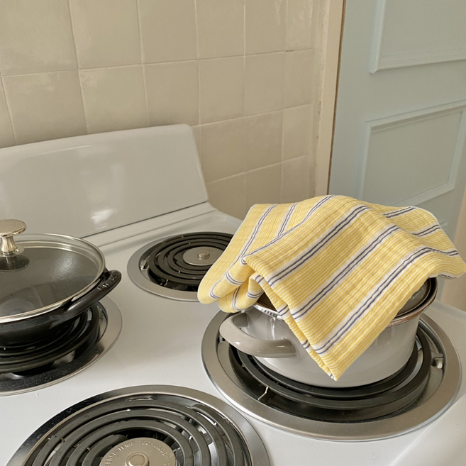 목화베리 베이글스트라이프 키친크로스 면행주 국내산거즈면, 1개, 베이비노랑