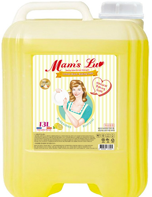 [맘스럽] 레몬워시 주방세제 13L 베이킹소다 특대용량 과일 채소 세척용 피부저자극 탈취인증 가정용 업소용, 1개