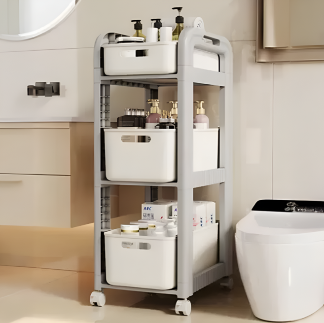 홈위시 이동식 수납 선반 다용도 트롤리, 3단, 그레이