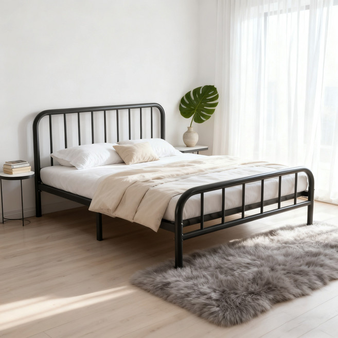 BiimTee 견고한 철제 침대 프레임 (매트리스 미포함), 블랙