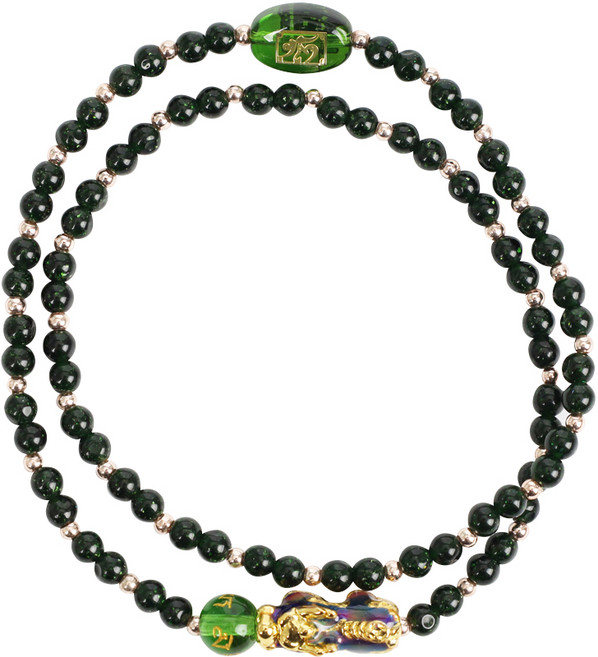 재물운 상승 비휴 장식 두줄 원석 레이어드 염주 팔찌