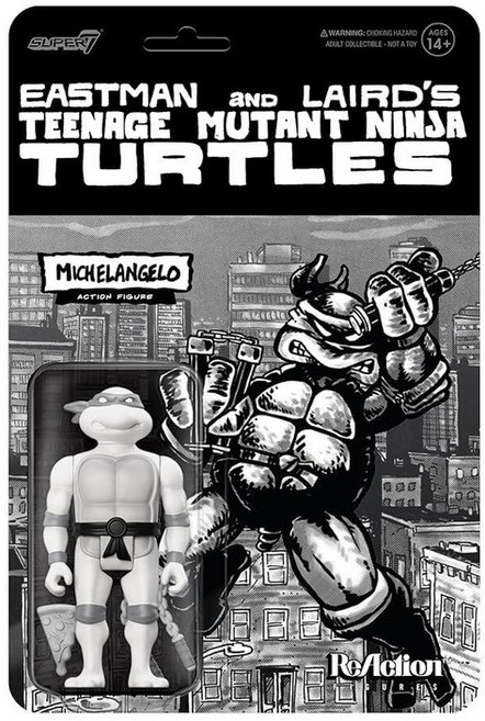 Super7 십대 돌연변이 닌자 거북이 미켈란젤로 (코믹 그레이스케일) - 9.5cm(3.75인치) TMNT 액션 피규어 액세서리 포함 클래식 만화 수집품 132540, Michelangelo - Greyscale