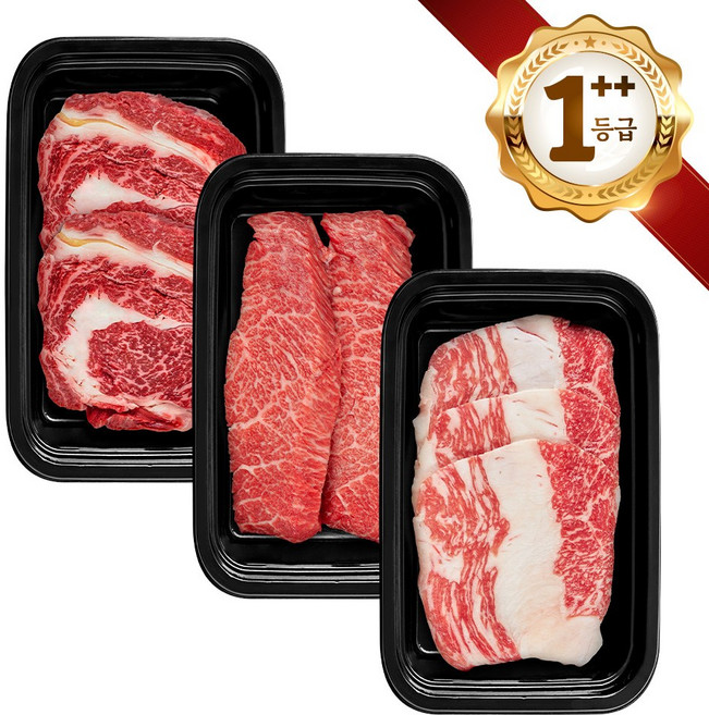 쿠가[냉장냉동] 횡성한우 어사품 1++등급 구이 3구 3호(총900g)근내지방도7이상[구성 등심+특수부위(랜덤)+차돌박이], 단품
