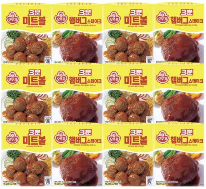 오뚜기 3분요리 2종 미트볼+햄버그스테이크 (각 6개), 12세트