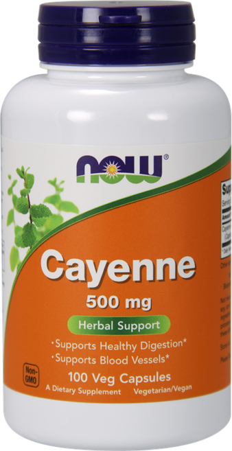 NOW Foods 卡宴辣椒500mg素食膠囊, 100顆, 1罐