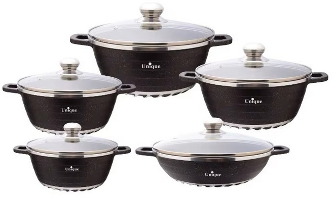 Unique 不沾鍋具套裝 10件組 德國工藝多功能鍋具, BLACK Goldy Unique,超商取最多一套/多件選宅配, 1個