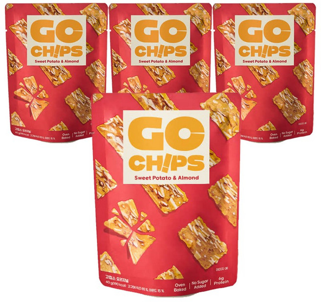 고칩스 바삭칩 바삭하고 달콤한 구운 고구마칩, 40g, 4개
