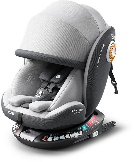 0-12歲兒童汽車安全座椅嬰兒車載可坐可躺新生兒0-4-7歲旋轉, 1個, 極地灰【360度旋轉+ISOFIX鋼接口+遮陽蓬】:如圖所示