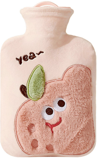 토리모 보온 물주머니 찜질팩 + 극세사커버 실리콘 온수팩 보냉, 복숭아1L(M)