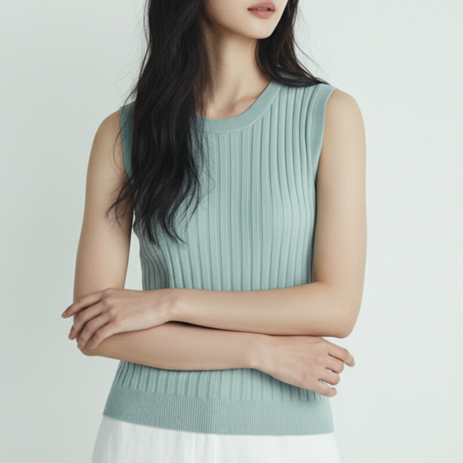 리얼슬로우 봄/여름 헤큰 골지 얇은 신축성 민소매 니트