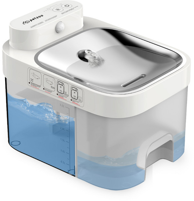 펫쭈 강아지 고양이 필터 없는 스마트 정오수 자동급수기 정수기, 1개, 화이트