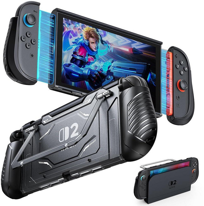 Switch 2 Protective CASE 케이스 KickstAND & FYOUNG Dockable Hard PC Shell for Nintendo CON 온SOLE 솔 2, Switch 2 Protective Case with, Black