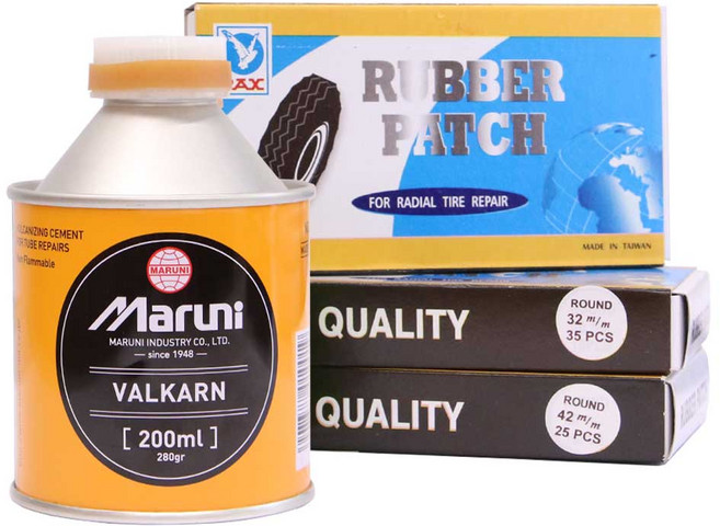 마루니 발칸 자전거 타이어 펑크 패치 수리 본드 빵꾸풀 펑크풀+32mm패치(35장), 1세트, 주황