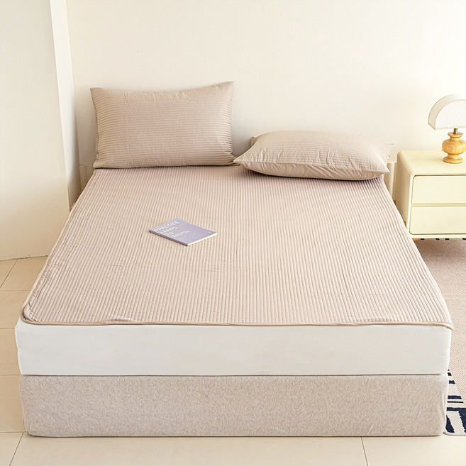 엘리아노 60수 순면 침대패드 이불패드 고정밴드형, 베이지