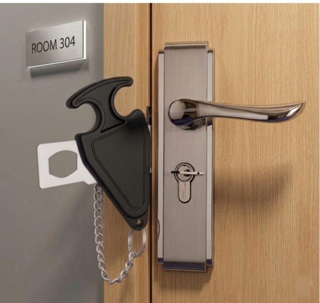 딜리버샵 문잠금장치 여행용 보안걸쇠 이중잠금, 블랙, 1개