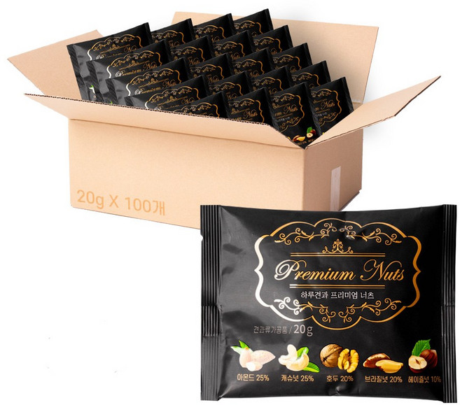 송림식품 하루견과 프리미엄너츠 낱봉 50봉, 100개, 20g