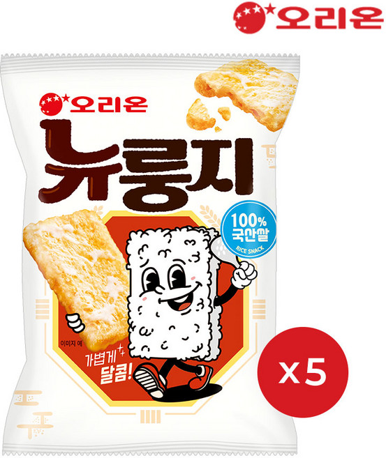 [100%국산쌀] 오리온 뉴룽지 쌀과자, 124g, 5개