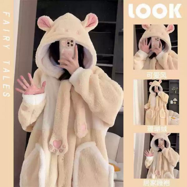 햄스터 코랄 플란넬 잠옷 여성 겨울 패딩