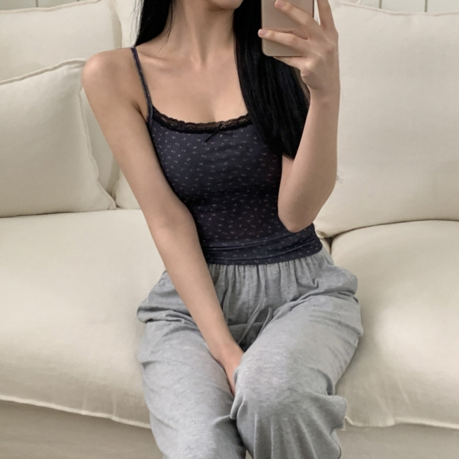 [비마이뮤즈] [여름템/캡내장] 에이드 플라워 리본 레이스 민소매 잔꽃 레이어드 여름 나시