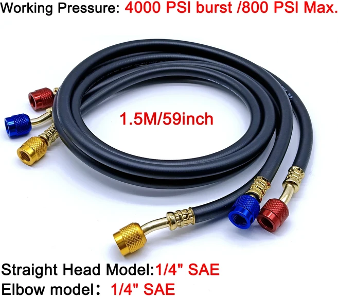 R134a R410A AC 냉매 충전 호스 HVAC 에어컨 도구 자동차 실리콘 파이프 시스템 유지 보수, 03 1.5M