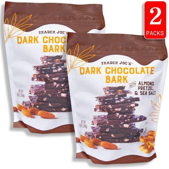 [1+1] 트레이더조 아몬드 다크 초콜릿 바크 284g TRADER JOE'S DARK CHOCOLATE BARK WITH ALMOND PRETZEL & SEA SALT, 2개 - 쿠팡