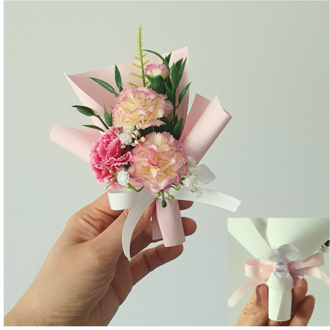 카네이션 납골당 미니꽃다발 조화 3컬러(큐방 양면테이프포함)추모 봉안당 조화, 1개, 진핑크