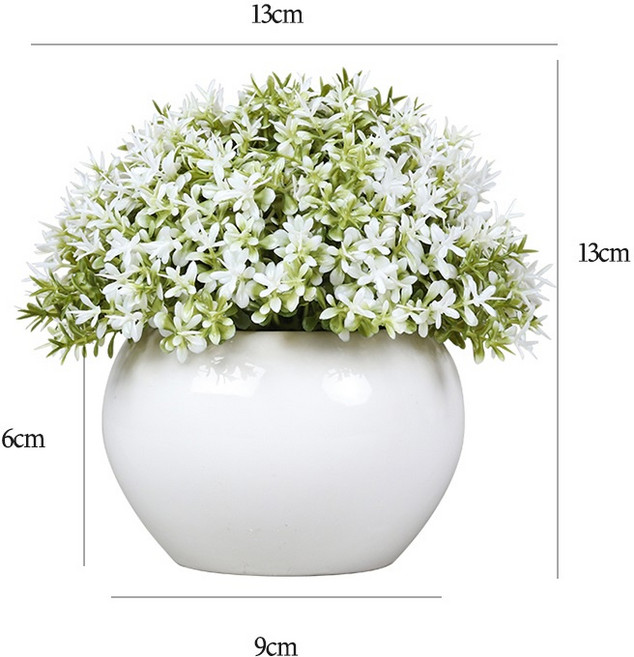 北歐風仿真小盆栽 人造花 辦公室居家裝飾 陶瓷水泥盆器 綠植擺飾, 1件, 陶瓷盆嬰兒淚-白, 白