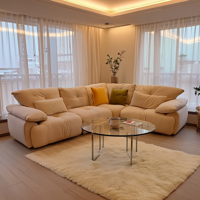 클라우드로 패브릭 소파 푹신한 착석감 코너형 4인용 6인용 쇼파, 아이보리