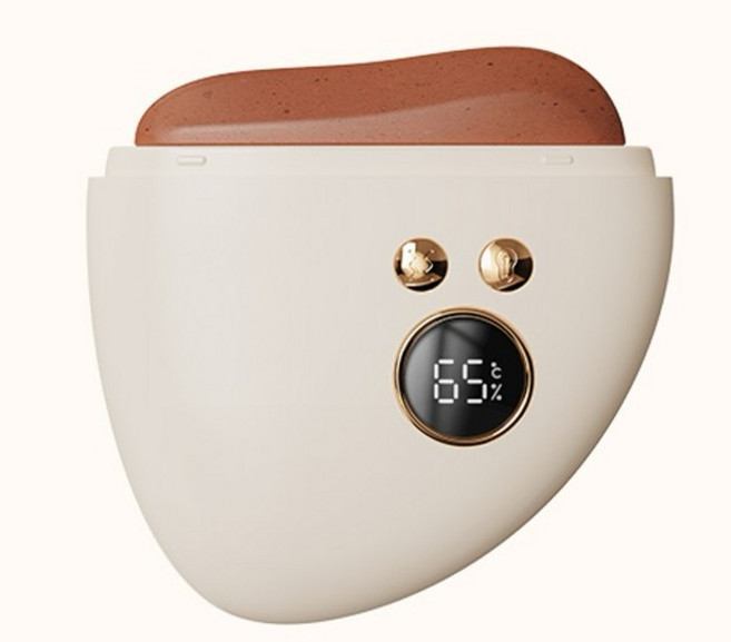 慕詩愛 砭石按摩器 電動刮痧儀 熱敷刮痧板 舒緩按摩 居家SPA享受, 杏色泛石紅, 1個