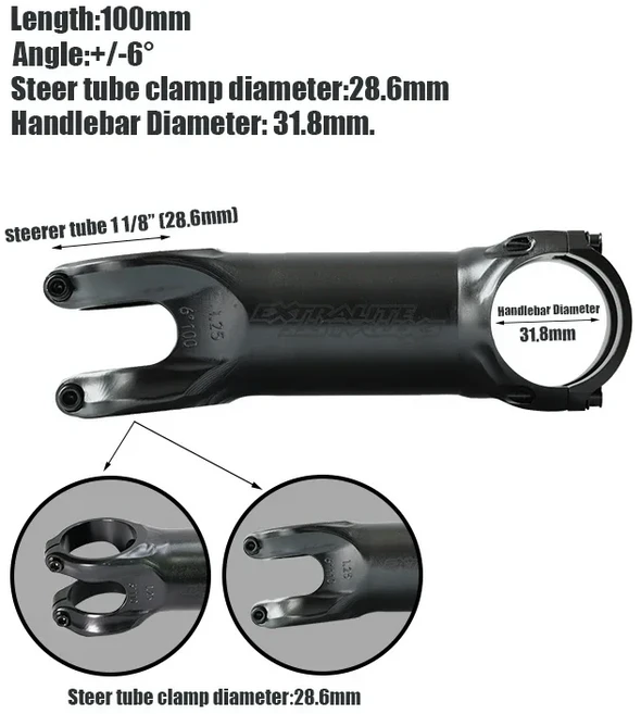 Extralite HyperStem superleggera 고속도로 산악 자전거 MTB 줄기 1/4(31.8mm)1/8(28.6mm) 핸드바 직경 액, 04 17degree 100mm
