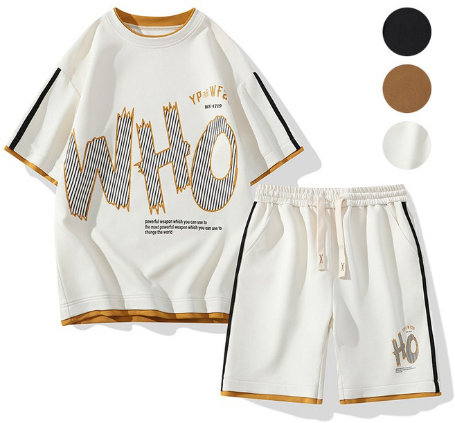 Sevenmoon남성 여름 스포츠 캐주얼 티셔츠 반팔세트 투피스 M-4XL