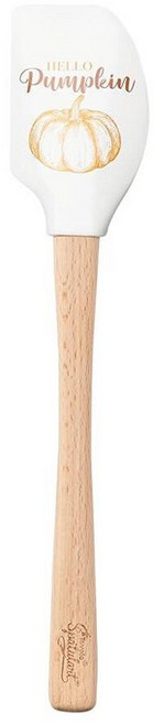 Tovolo Spatulart '해바라기' 나무 손잡이가 달린 실리콘 주걱 - BPA 프리 내열성 베이킹 믹싱 및 식사 준비에 이상적, Hello Pumpkin