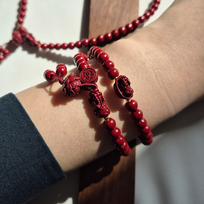 모로하이 액운 막는 경면주사 두줄비휴연꽃팔찌 108염주 불교용품 염주