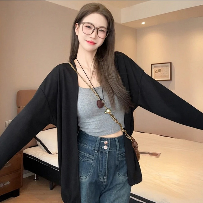 앨오앤지 롱 비치 시스루 긴팔 가디건